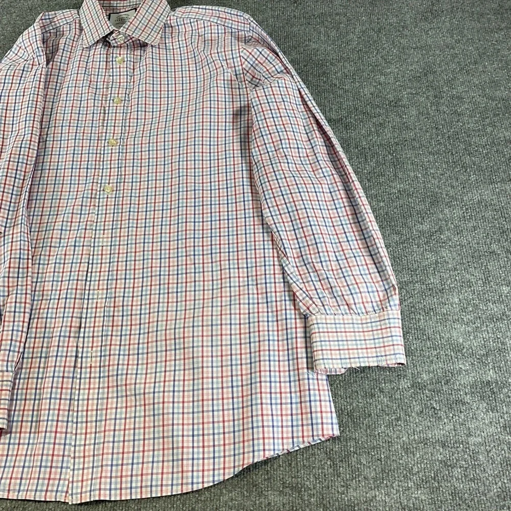 Charles Tyrwhitt Slim Fit Dress Shirt Mens 17/35 Blue Red Check Non Iron LS